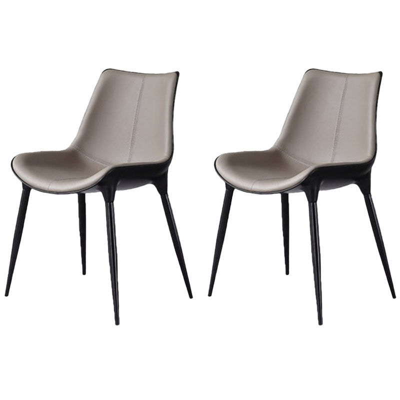Modern Parsons Armless Chairs Leather Curved Dining and Accent Chairs Grey 2 Piece Set Clearhalo 'Dining Chairs' 'Dining Tables & Seating' 'dining_chair' 'furn' 'furn_dining_chair' 'Furniture' 'Kitchen & Dining Furniture' 5620435