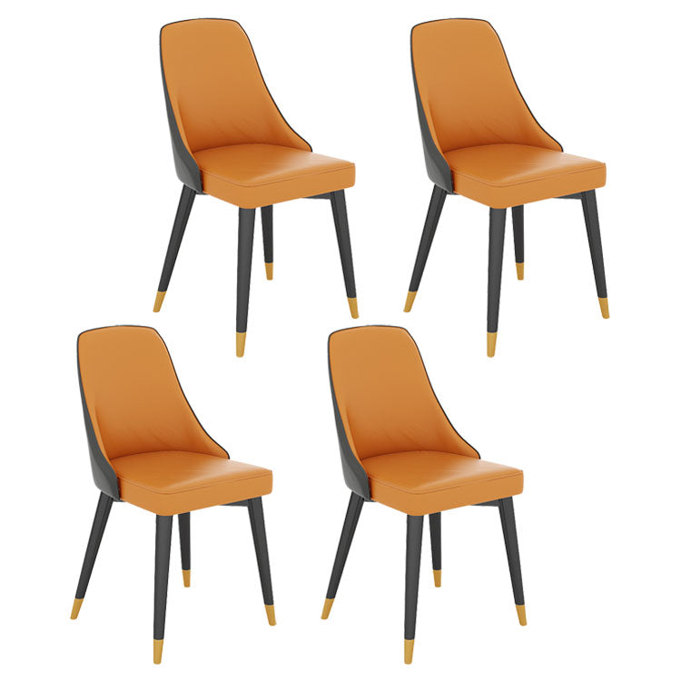 Glam Metal Dining Room Chair Faux Leather Parsons Chairs for Home Use Orange 4 Piece Set Clearhalo 'Dining Chairs' 'Dining Tables & Seating' 'dining_chair' 'furn' 'furn_dining_chair' 'Furniture' 'Kitchen & Dining Furniture' 5620688