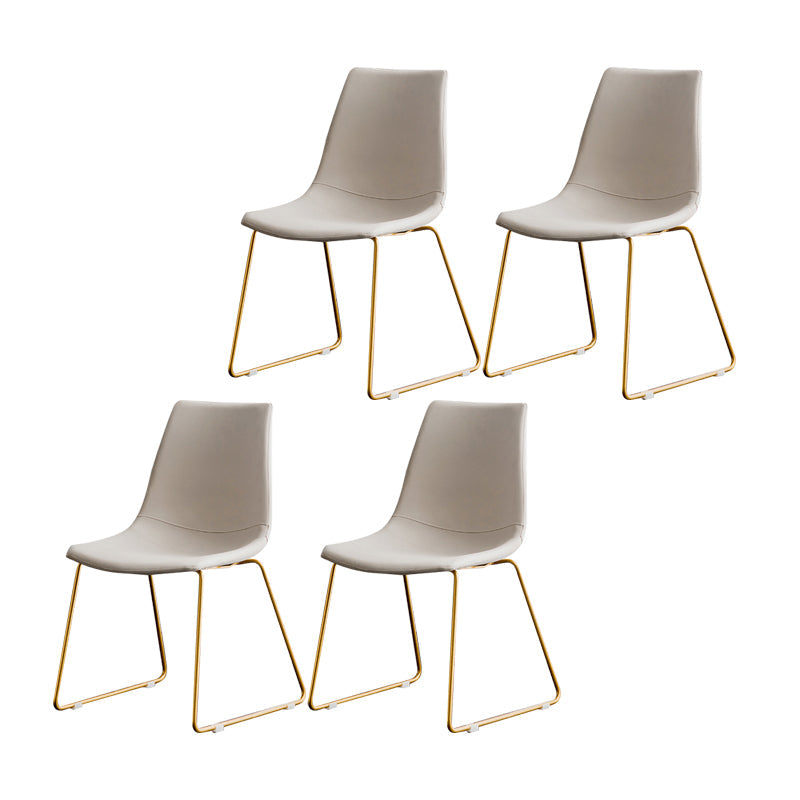 Scandinavian Design Solid Back Armless Dining Chairs Leather Dining Chairs Off-White 4 Piece Set Clearhalo 'Dining Chairs' 'Dining Tables & Seating' 'dining_chair' 'furn' 'furn_dining_chair' 'Furniture' 'Kitchen & Dining Furniture' 5620754