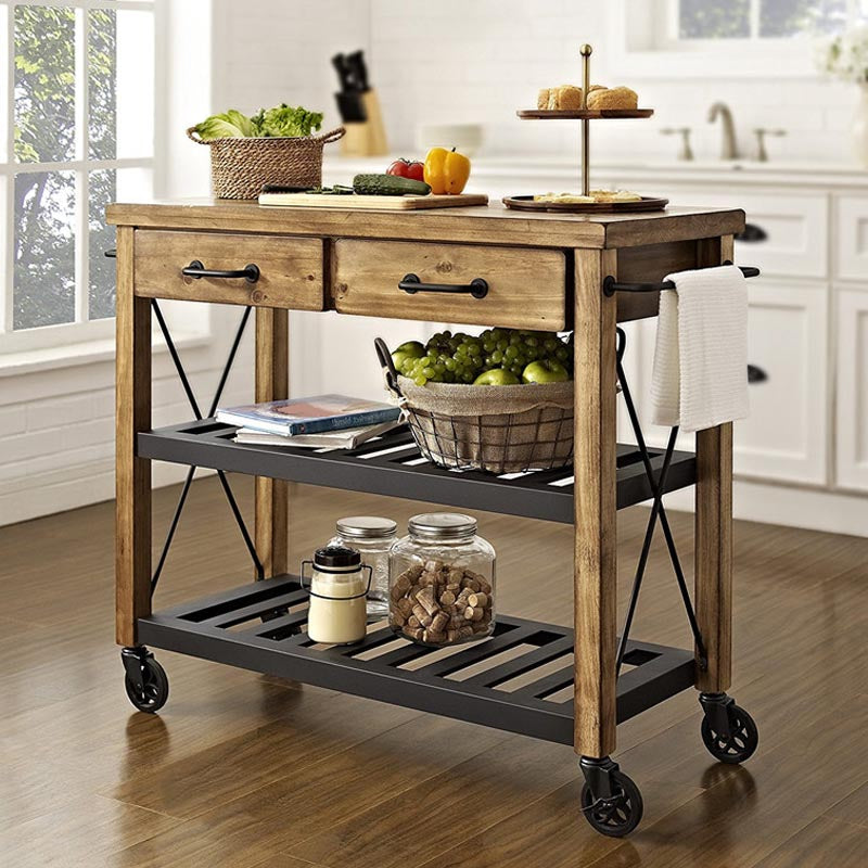 Modern Rolling Kitchen Cart Wood Rectangular Kitchen Island Cart