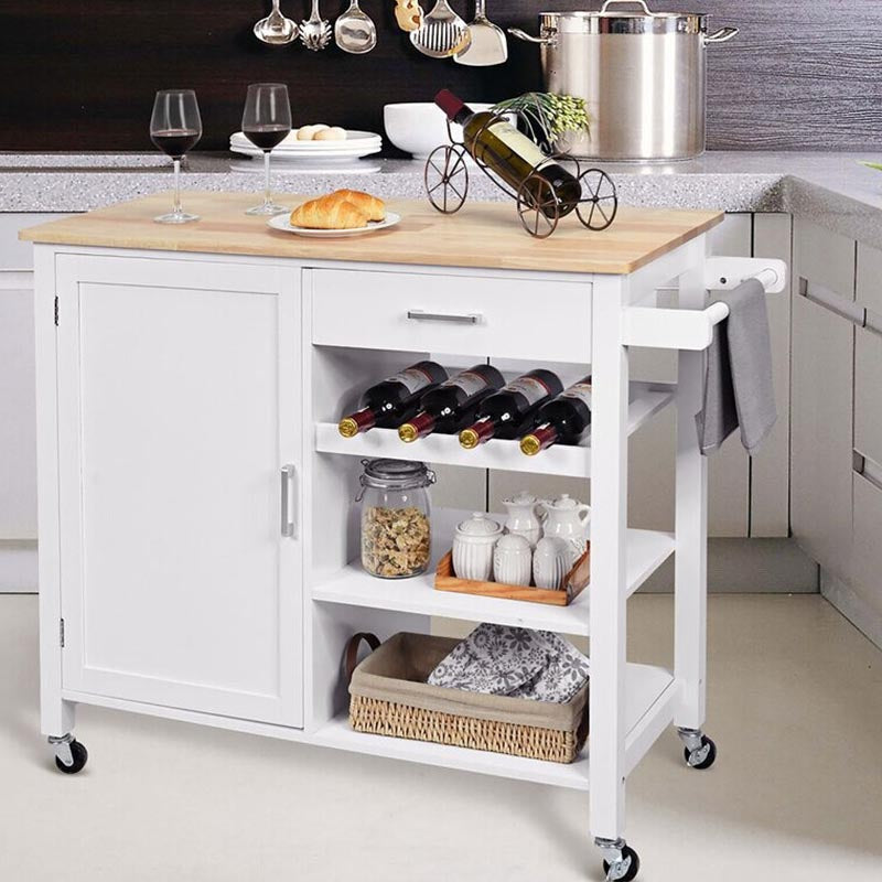 Modern Rolling Kitchen Cart Wood Rectangular Kitchen Island Cart with Towel Rack Clearhalo 'furn' 'furn_kitchen_islands_carts' 'Furniture' 'Kitchen & Dining Furniture' 'Kitchen Islands & Carts' 'kitchen_islands_carts' 5620905