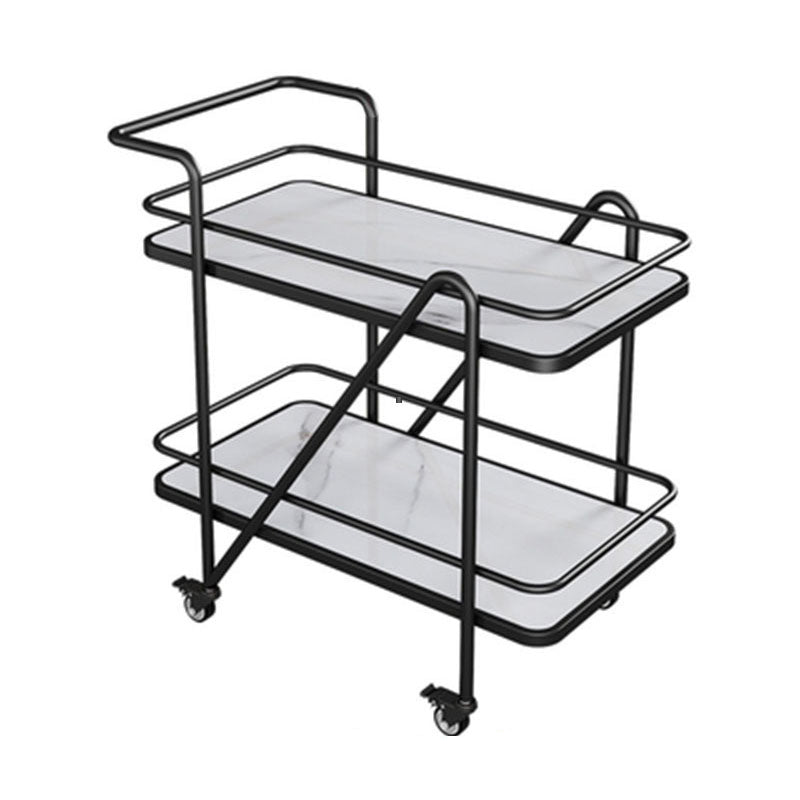 Contemporary Rolling Rectangular Prep Table Metal Prep Table for Home Use White-Black Clearhalo 'furn' 'furn_kitchen_islands_carts' 'Furniture' 'Kitchen & Dining Furniture' 'Kitchen Islands & Carts' 'kitchen_islands_carts' 5621061