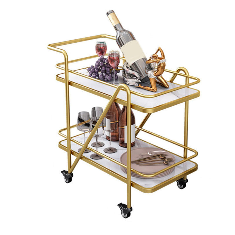 Contemporary Rolling Rectangular Prep Table Metal Prep Table for Home Use White-Gold Clearhalo 'furn' 'furn_kitchen_islands_carts' 'Furniture' 'Kitchen & Dining Furniture' 'Kitchen Islands & Carts' 'kitchen_islands_carts' 5621065