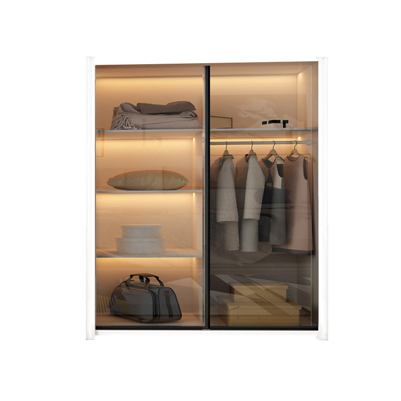 Mirrored Finish Cabinet with Brown Glass Door Modern White Storage Cabinet