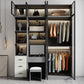 Glass and Wood Wardrobe Cabinet Modern Hinged Wardrobe Armoire