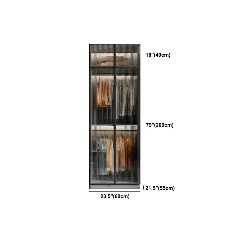 Glass and Wood Wardrobe Cabinet Modern Hinged Wardrobe Armoire