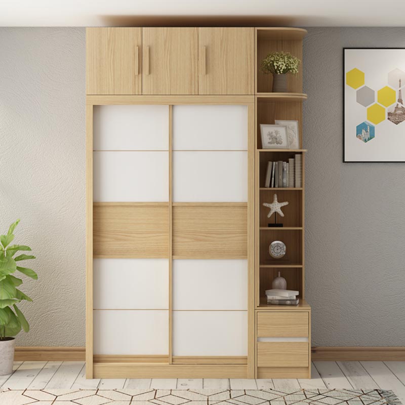 Modern Natural Wardrobe Armoire Engineered Wood Wardrobe with Drawer Clearhalo 'Armoires & Wardrobes' 'armoires_wardrobes' 'Bedroom Furniture' 'furn' 'furn_armoires_wardrobes' 'Furniture' 5621617