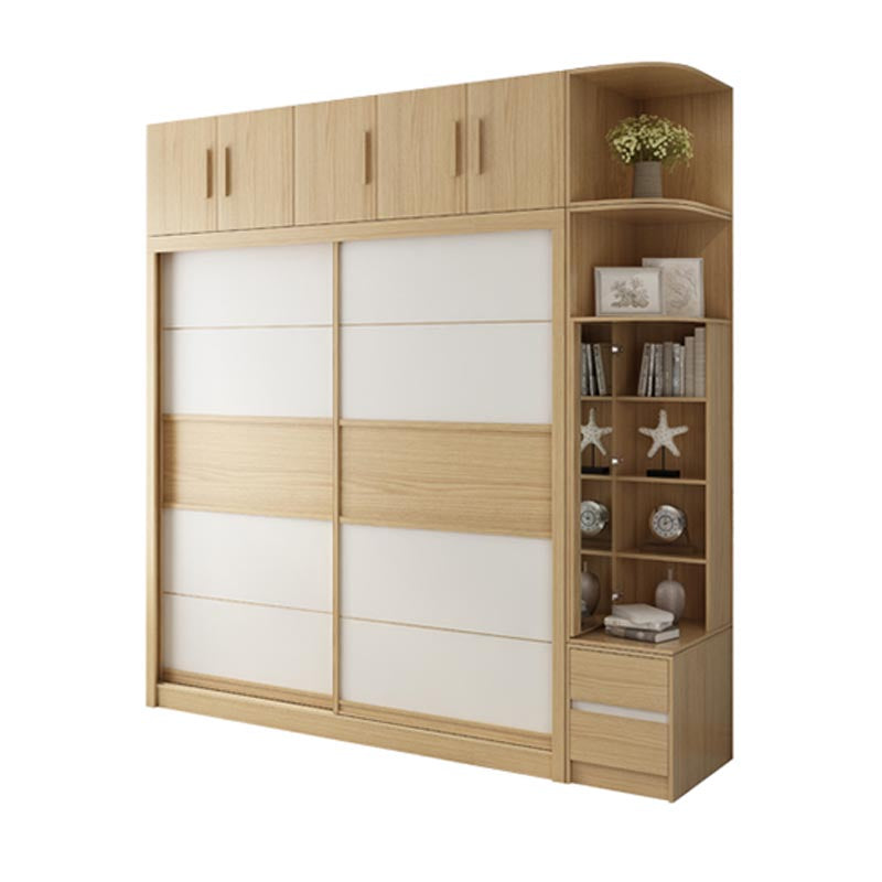 Modern Natural Wardrobe Armoire Engineered Wood Wardrobe with Drawer Clearhalo 'Armoires & Wardrobes' 'armoires_wardrobes' 'Bedroom Furniture' 'furn' 'furn_armoires_wardrobes' 'Furniture' 5621622