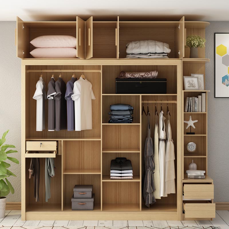 Modern Natural Wardrobe Armoire Engineered Wood Wardrobe with Drawer Clearhalo 'Armoires & Wardrobes' 'armoires_wardrobes' 'Bedroom Furniture' 'furn' 'furn_armoires_wardrobes' 'Furniture' 5621624