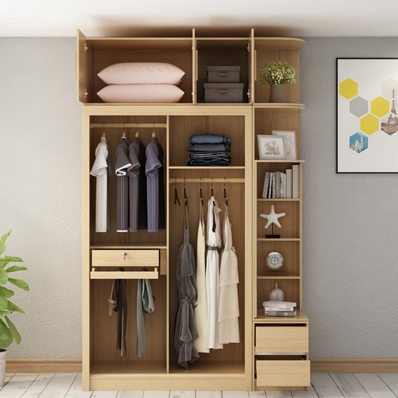 Modern Natural Wardrobe Armoire Engineered Wood Wardrobe with Drawer Clearhalo 'Armoires & Wardrobes' 'armoires_wardrobes' 'Bedroom Furniture' 'furn' 'furn_armoires_wardrobes' 'Furniture' 5621628
