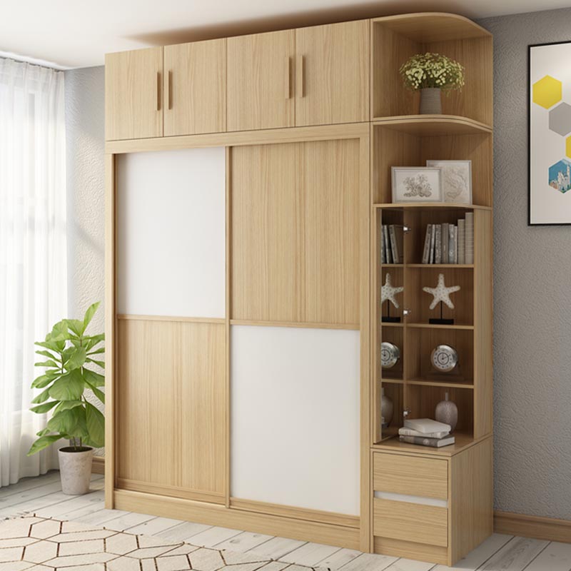 Modern Natural Wardrobe Armoire Engineered Wood Wardrobe with Drawer Clearhalo 'Armoires & Wardrobes' 'armoires_wardrobes' 'Bedroom Furniture' 'furn' 'furn_armoires_wardrobes' 'Furniture' 5621633