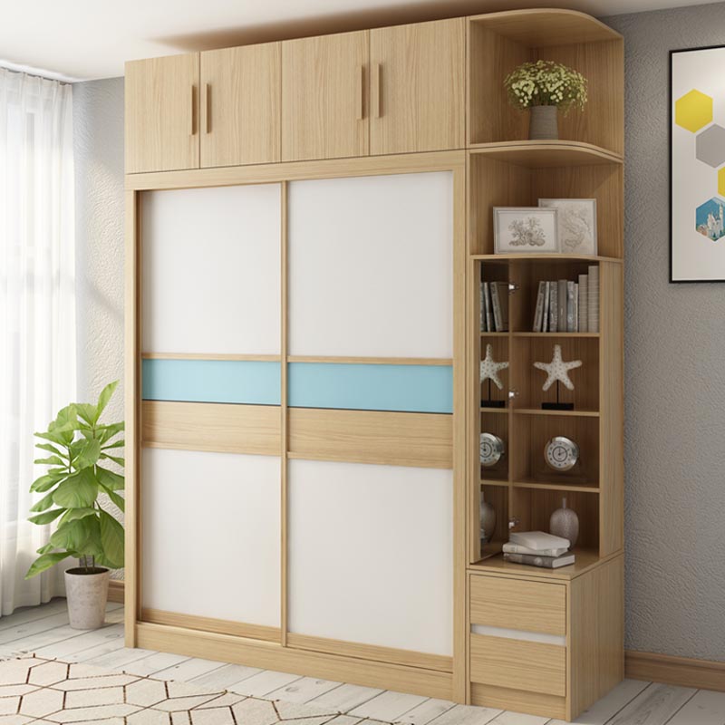 Modern Natural Wardrobe Armoire Engineered Wood Wardrobe with Drawer Clearhalo 'Armoires & Wardrobes' 'armoires_wardrobes' 'Bedroom Furniture' 'furn' 'furn_armoires_wardrobes' 'Furniture' 5621634