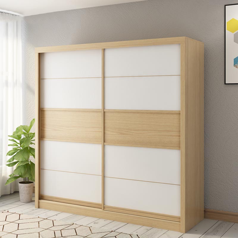 Modern Natural Wardrobe Armoire Engineered Wood Wardrobe with Drawer Clearhalo 'Armoires & Wardrobes' 'armoires_wardrobes' 'Bedroom Furniture' 'furn' 'furn_armoires_wardrobes' 'Furniture' 5621635