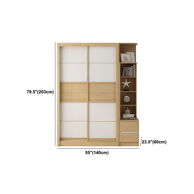 Modern Natural Wardrobe Armoire Engineered Wood Wardrobe with Drawer Clearhalo 'Armoires & Wardrobes' 'armoires_wardrobes' 'Bedroom Furniture' 'furn' 'furn_armoires_wardrobes' 'Furniture' 5621641