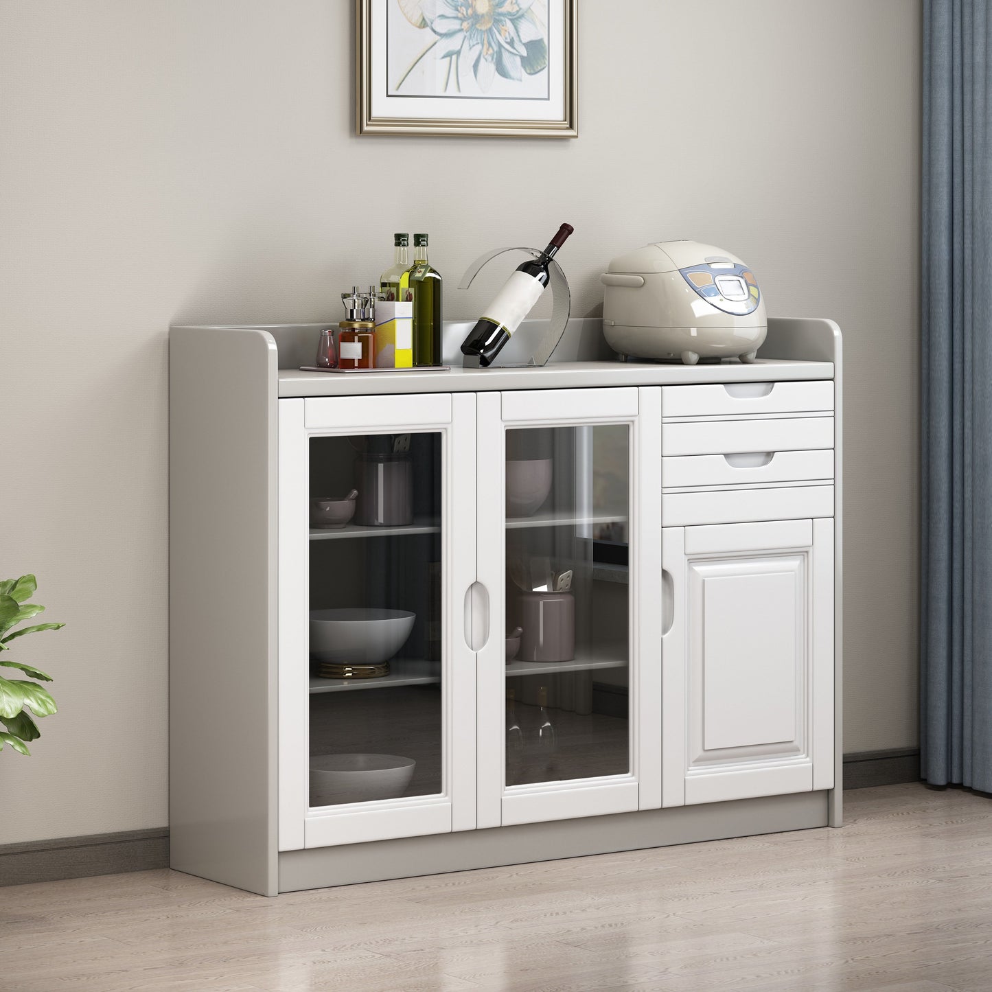 Sideboard di sala da pranzo in stile legno di gomma in legno contemporaneo