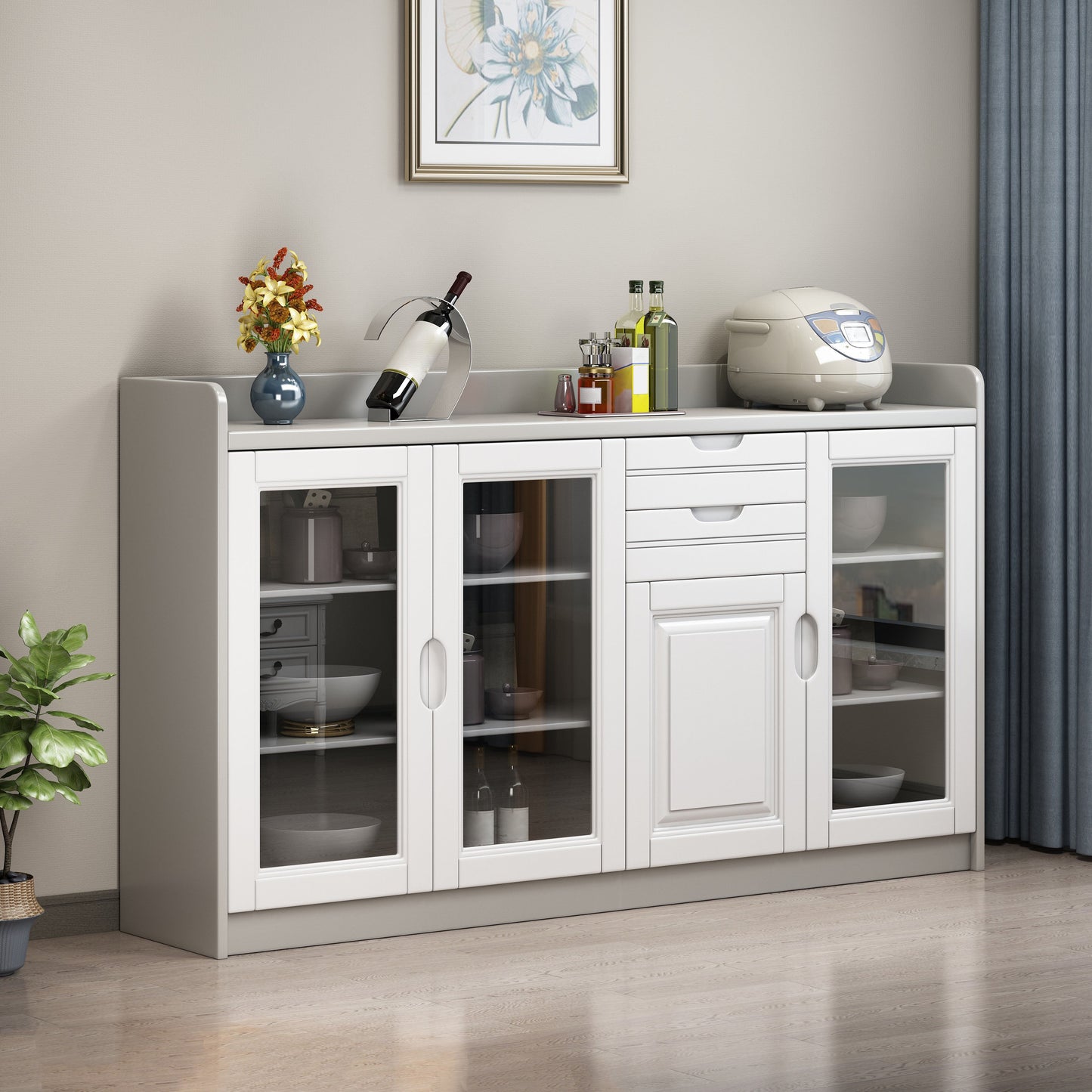 Sideboard di sala da pranzo in stile legno di gomma in legno contemporaneo