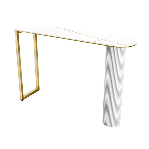 Modern 1/5 Pieces Bar Table Set Stone Counter Table with High Stools for Kitchen White-Gold 71"L x 16"W Clearhalo 'Bar Furniture' 'furn' 'furn_home_bar_bar_sets' 'Furniture' 'Home Bars & Bar Sets' 'home_bar_bar_sets' 'Kitchen & Dining Furniture' 5621719