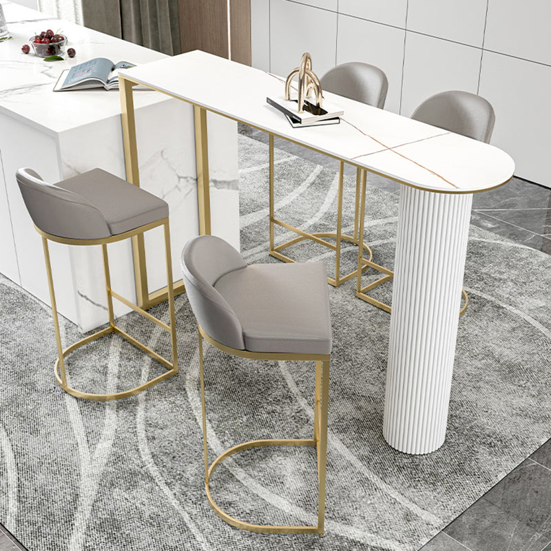 Modern 1/5 Pieces Bar Table Set Stone Counter Table with High Stools for Kitchen 5 Pieces: White-Gold Table, 4 Gray Stools Clearhalo 'Bar Furniture' 'furn' 'furn_home_bar_bar_sets' 'Furniture' 'Home Bars & Bar Sets' 'home_bar_bar_sets' 'Kitchen & Dining Furniture' 5621720