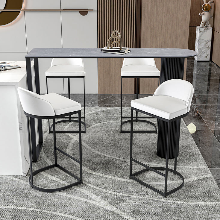 Modern 1/5 Pieces Bar Table Set Stone Counter Table with High Stools for Kitchen 5 Pieces: Gray Table, 4 Beige Stools Clearhalo 'Bar Furniture' 'furn' 'furn_home_bar_bar_sets' 'Furniture' 'Home Bars & Bar Sets' 'home_bar_bar_sets' 'Kitchen & Dining Furniture' 5621735