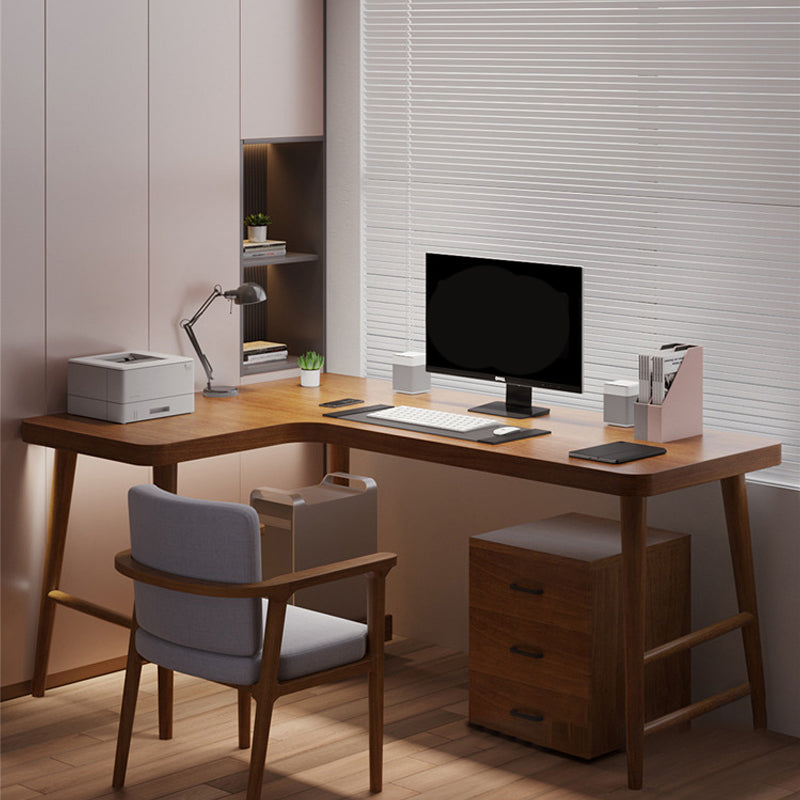 Mid-Century Modern Office Desk Wood Wear-Resistant Brown L-Shape Corner Desk 63"L x 39.4"W x 29.5"H Left Hand Return Clearhalo 'furn' 'furn_office_desk' 'Furniture' 'Office Desks' 'Office Furniture' 'office_desk' 5621789