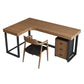 Industrial L-Shape Writing Desk Solid Wood Top Black Iron Base Desk