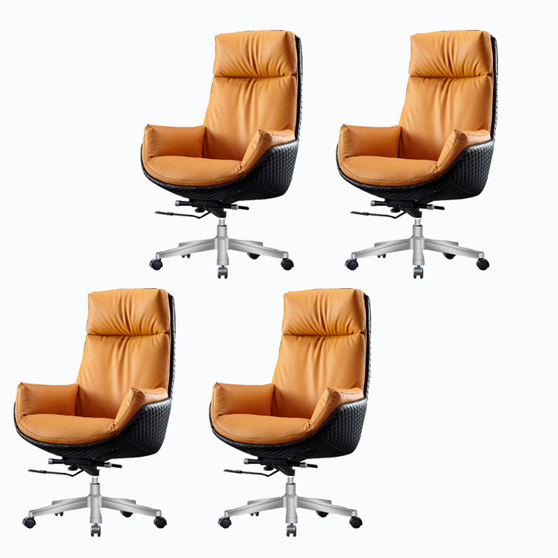 High Back Leather Office Chair Upholstered Arm Task Chair with Steel Base Orange 4 Piece Set Clearhalo 'furn' 'furn_office_chair' 'Furniture' 'Office Chairs' 'Office Furniture' 'office_chair' 5622160