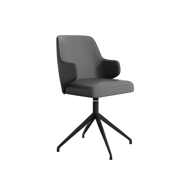 Silla de oficina de cuero de brazo fijo silla de marco de acero inoxidable silla de tareas con 4 patas