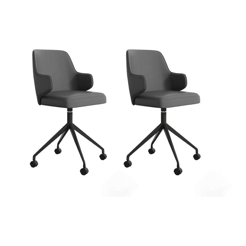 Silla de oficina de cuero de brazo fijo silla de marco de acero inoxidable silla de tareas con 4 patas