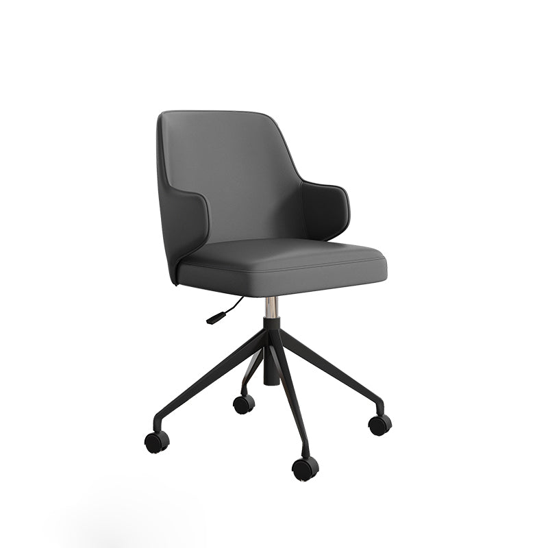 Silla de oficina de cuero de brazo fijo silla de marco de acero inoxidable silla de tareas con 4 patas