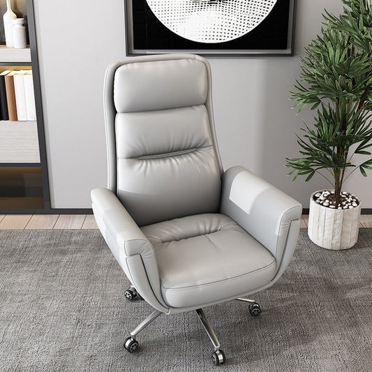 Silla de oficina tapizada de cuero silla de tareas de brazo fijo con base de metal