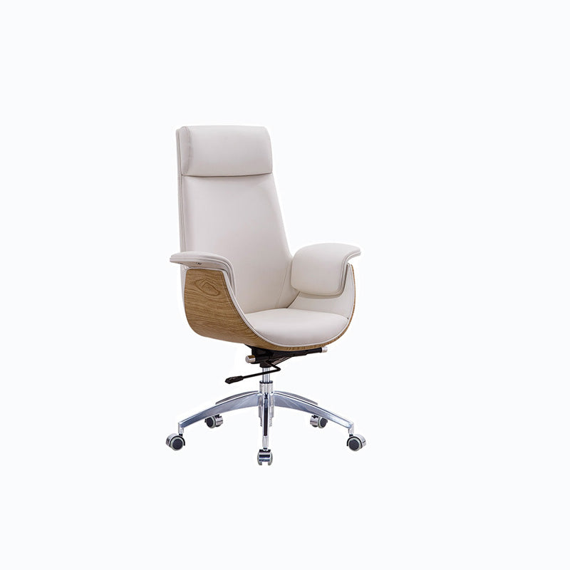 Metal Frame Office Chair Upholstered Arm High / Mid Back Task Chair with Wheels Off-White 1 Piece With Headrest Clearhalo 'furn' 'furn_office_chair' 'Furniture' 'Office Chairs' 'Office Furniture' 'office_chair' 5622343