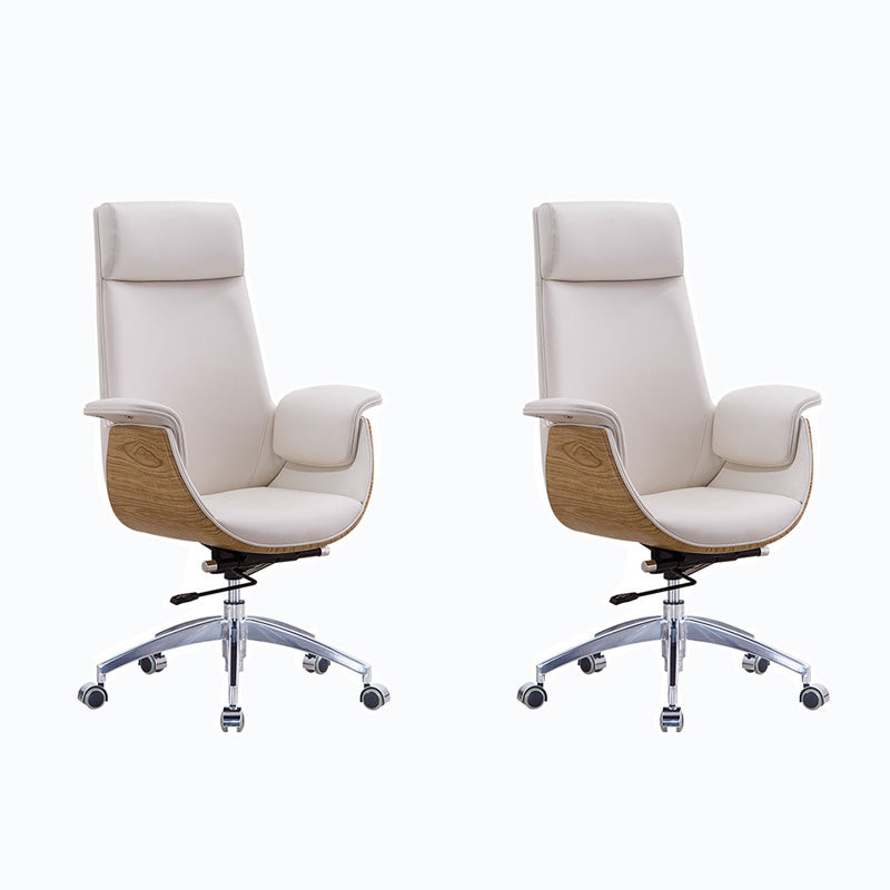 Metal Frame Office Chair Upholstered Arm High / Mid Back Task Chair with Wheels Off-White 2 Piece Set With Headrest Clearhalo 'furn' 'furn_office_chair' 'Furniture' 'Office Chairs' 'Office Furniture' 'office_chair' 5622344