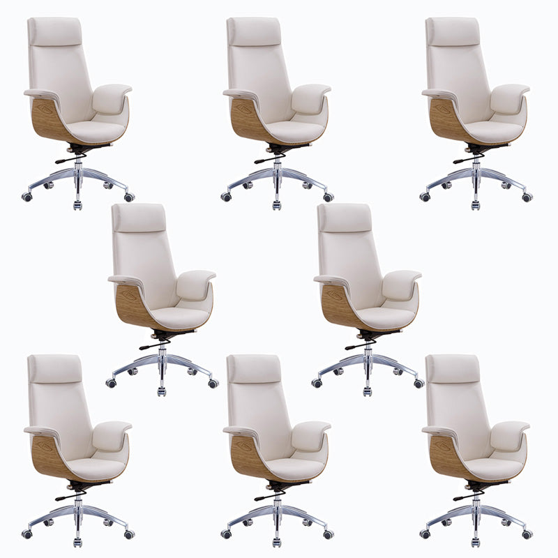 Metal Frame Office Chair Upholstered Arm High / Mid Back Task Chair with Wheels Off-White 8 Piece Set With Headrest Clearhalo 'furn' 'furn_office_chair' 'Furniture' 'Office Chairs' 'Office Furniture' 'office_chair' 5622350