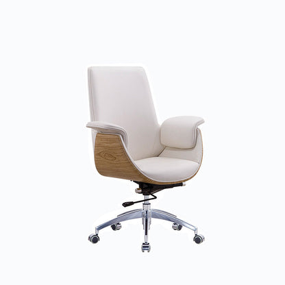 Metal Frame Office Chair Upholstered Arm High / Mid Back Task Chair with Wheels Off-White 1 Piece Without Headrest Clearhalo 'furn' 'furn_office_chair' 'Furniture' 'Office Chairs' 'Office Furniture' 'office_chair' 5622373