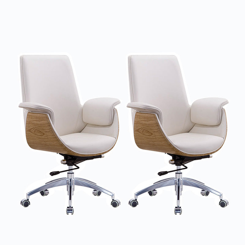 Metal Frame Office Chair Upholstered Arm High / Mid Back Task Chair with Wheels Off-White 2 Piece Set Without Headrest Clearhalo 'furn' 'furn_office_chair' 'Furniture' 'Office Chairs' 'Office Furniture' 'office_chair' 5622374