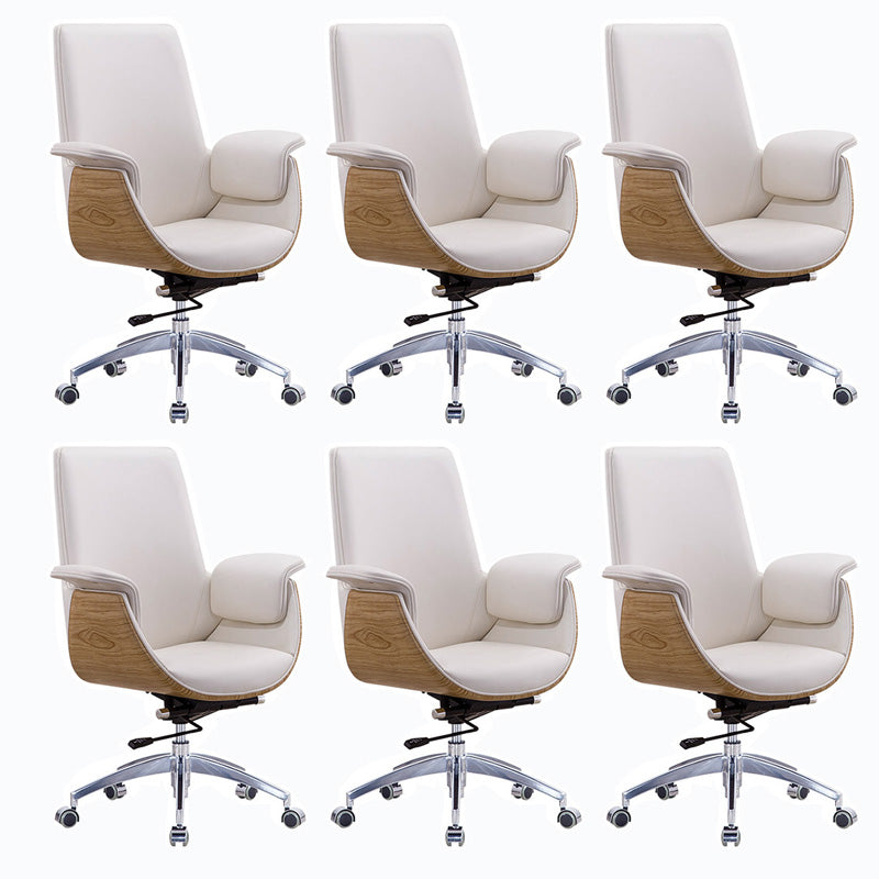 Metal Frame Office Chair Upholstered Arm High / Mid Back Task Chair with Wheels Off-White 6 Piece Set Without Headrest Clearhalo 'furn' 'furn_office_chair' 'Furniture' 'Office Chairs' 'Office Furniture' 'office_chair' 5622376