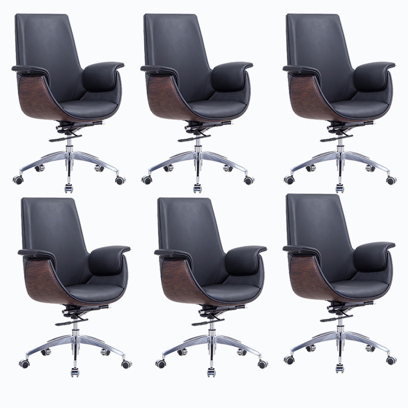 Metal Frame Office Chair Upholstered Arm High / Mid Back Task Chair with Wheels Black 6 Piece Set Without Headrest Clearhalo 'furn' 'furn_office_chair' 'Furniture' 'Office Chairs' 'Office Furniture' 'office_chair' 5622381