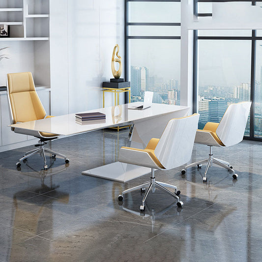 ローバックオフィスチェアモダンメタルフレームレザータスクチェア付き車輪付き