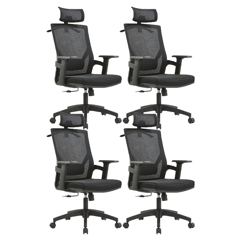 Mid / High Back Office Chair Rotatable Mesh Task Chair with Wheels Black 4 Piece Set With Headrest Clearhalo 'furn' 'furn_office_chair' 'Furniture' 'Office Chairs' 'Office Furniture' 'office_chair' 5622608
