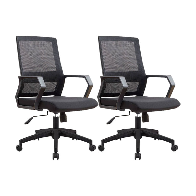 Mid Back Nylon Base Office Chair Rotatable Mesh Task Chair with Wheels Black 2 Piece Set Clearhalo 'furn' 'furn_office_chair' 'Furniture' 'Office Chairs' 'Office Furniture' 'office_chair' 5622644