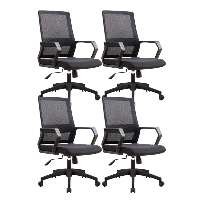 Mid Back Nylon Base Office Chair Rotatable Mesh Task Chair with Wheels Black 4 Piece Set Clearhalo 'furn' 'furn_office_chair' 'Furniture' 'Office Chairs' 'Office Furniture' 'office_chair' 5622645