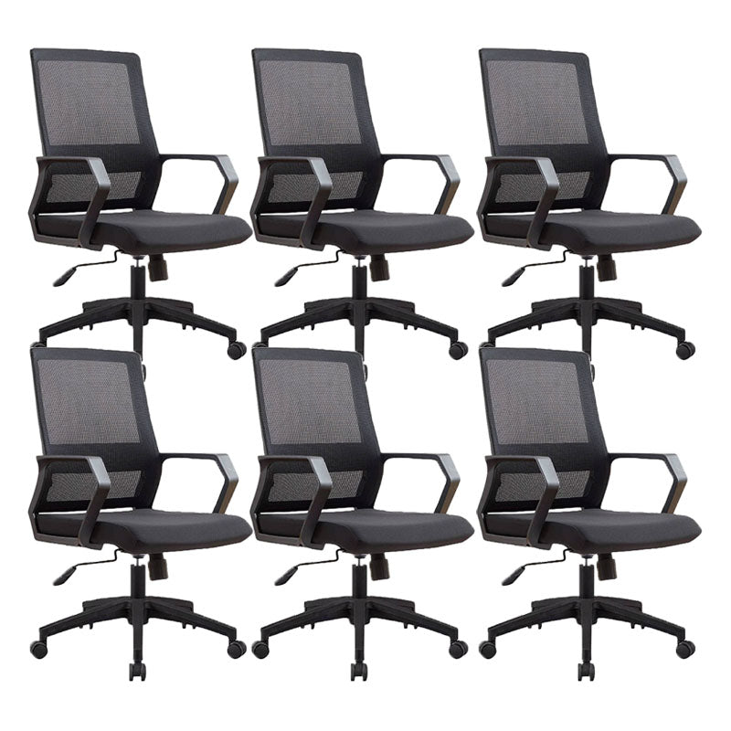 Mid Back Nylon Base Office Chair Rotatable Mesh Task Chair with Wheels Black 6 Piece Set Clearhalo 'furn' 'furn_office_chair' 'Furniture' 'Office Chairs' 'Office Furniture' 'office_chair' 5622647