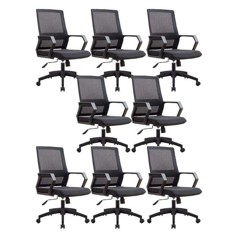 Mid Back Nylon Base Office Chair Rotatable Mesh Task Chair with Wheels Black 8 Piece Set Clearhalo 'furn' 'furn_office_chair' 'Furniture' 'Office Chairs' 'Office Furniture' 'office_chair' 5622649