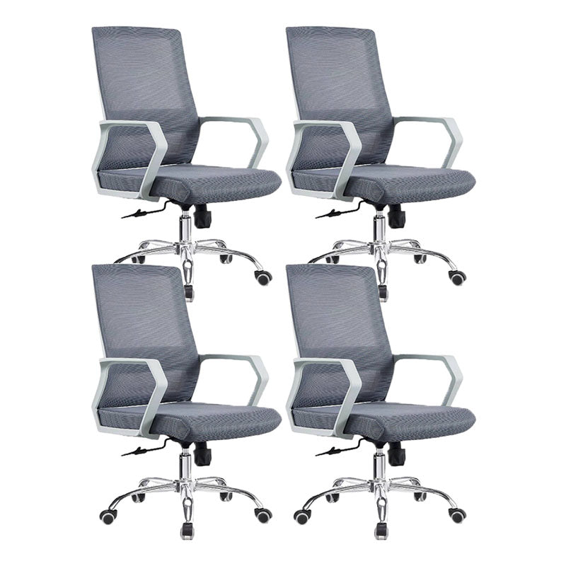 Mid Back Nylon Base Office Chair Rotatable Mesh Task Chair with Wheels Gray 4 Piece Set Clearhalo 'furn' 'furn_office_chair' 'Furniture' 'Office Chairs' 'Office Furniture' 'office_chair' 5622655