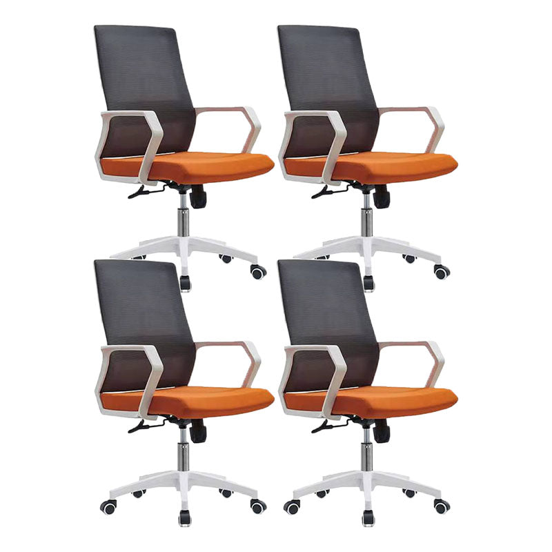Mid Back Nylon Base Office Chair Rotatable Mesh Task Chair with Wheels Orange 4 Piece Set Clearhalo 'furn' 'furn_office_chair' 'Furniture' 'Office Chairs' 'Office Furniture' 'office_chair' 5622663