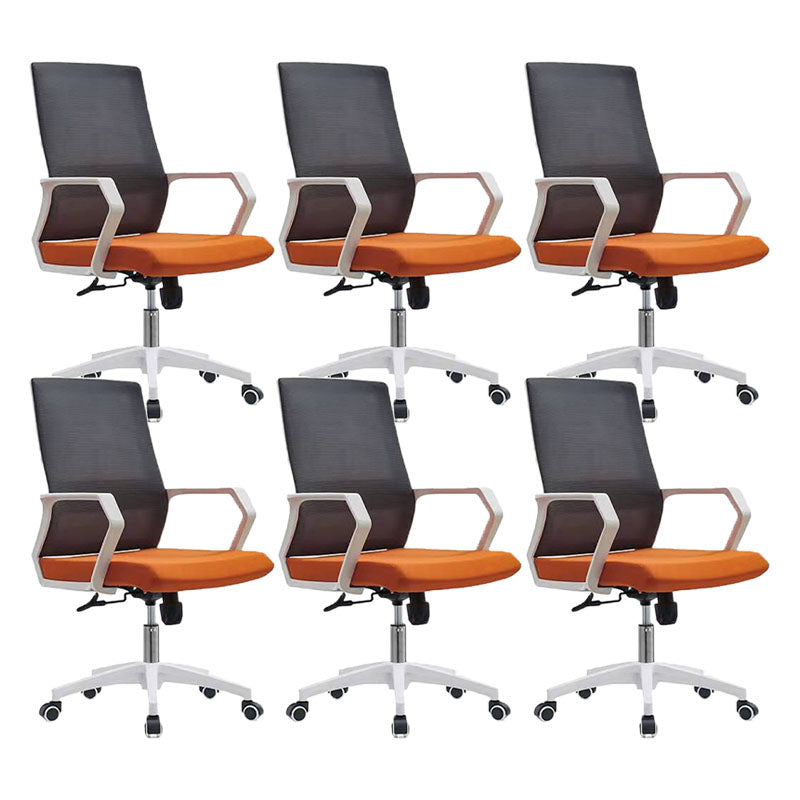 Mid Back Nylon Base Office Chair Rotatable Mesh Task Chair with Wheels Orange 6 Piece Set Clearhalo 'furn' 'furn_office_chair' 'Furniture' 'Office Chairs' 'Office Furniture' 'office_chair' 5622664