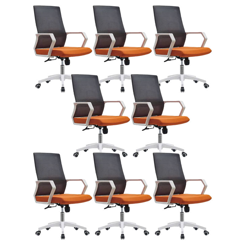 Mid Back Nylon Base Office Chair Rotatable Mesh Task Chair with Wheels Orange 8 Piece Set Clearhalo 'furn' 'furn_office_chair' 'Furniture' 'Office Chairs' 'Office Furniture' 'office_chair' 5622665