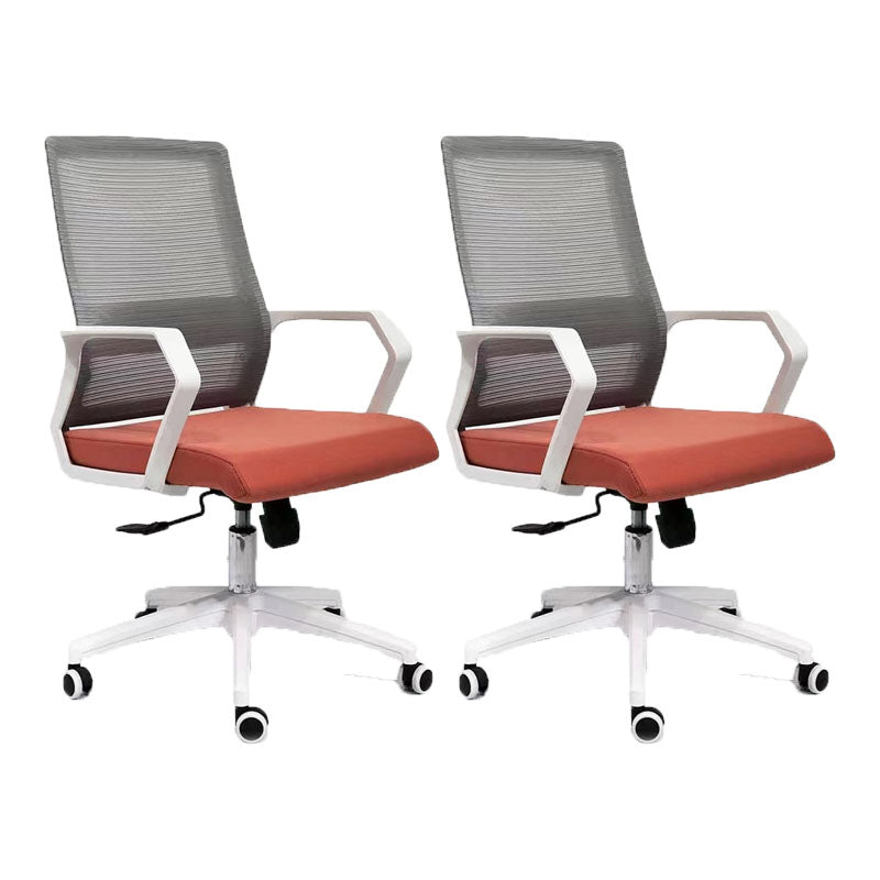 Mid Back Nylon Base Office Chair Rotatable Mesh Task Chair with Wheels Red 2 Piece Set Clearhalo 'furn' 'furn_office_chair' 'Furniture' 'Office Chairs' 'Office Furniture' 'office_chair' 5622667