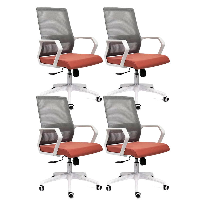 Mid Back Nylon Base Office Chair Rotatable Mesh Task Chair with Wheels Red 4 Piece Set Clearhalo 'furn' 'furn_office_chair' 'Furniture' 'Office Chairs' 'Office Furniture' 'office_chair' 5622668