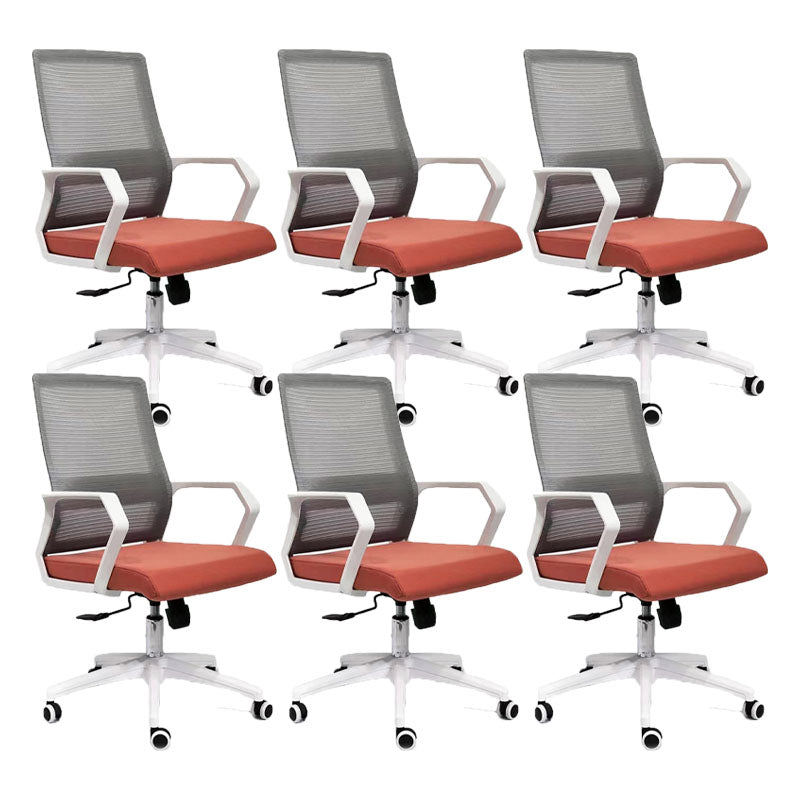 Mid Back Nylon Base Office Chair Rotatable Mesh Task Chair with Wheels Red 6 Piece Set Clearhalo 'furn' 'furn_office_chair' 'Furniture' 'Office Chairs' 'Office Furniture' 'office_chair' 5622669
